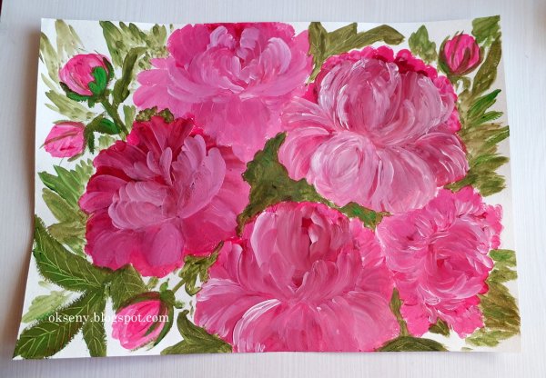 Пионы гуашью