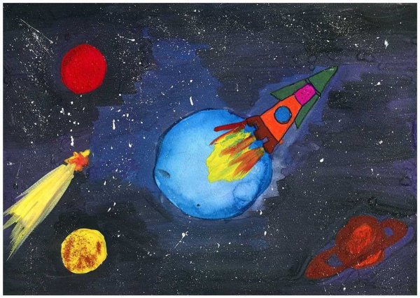 Космос гуашь с малышами