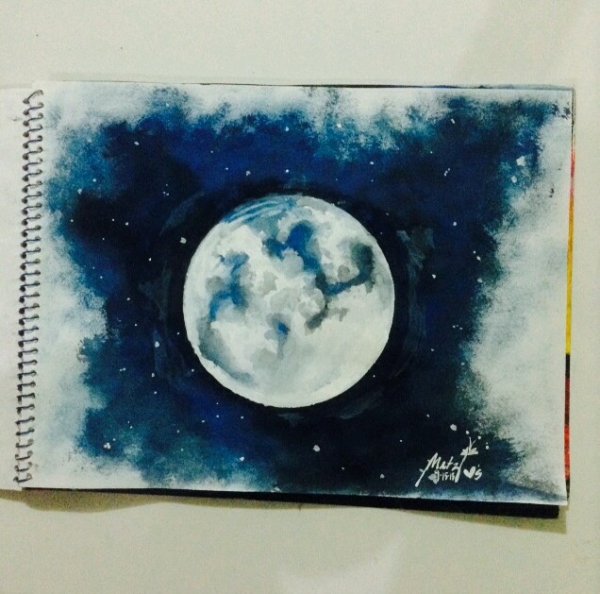 Луна рисунок красками