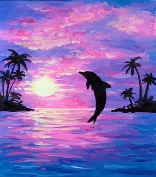 Пейзаж с дельфинами