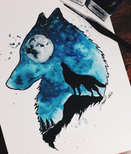 Космические животные акварелью