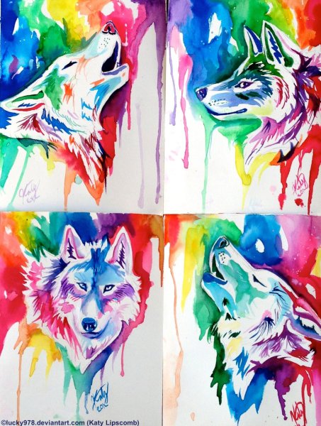 Волк рисунок акварелью