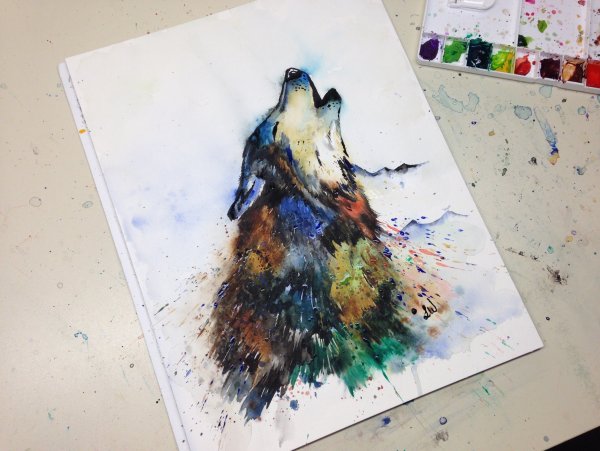 Волк акварелью для начинающих