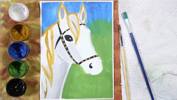 Рисование гуашью лошадка с детьми