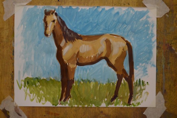 Рисование лошади гуашью