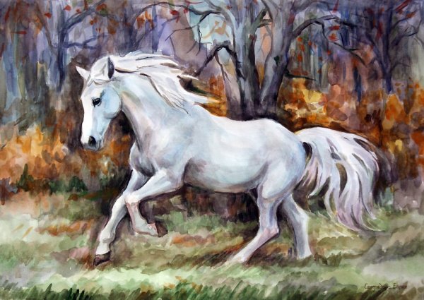 Лошади красками гуашь