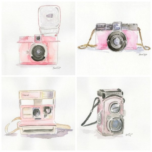 Полароиды рисунки акварелью легкие пейзажи