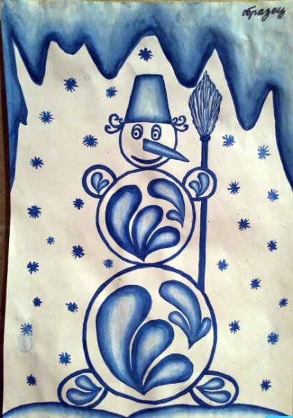Новогодний рисунок в стиле Гжель