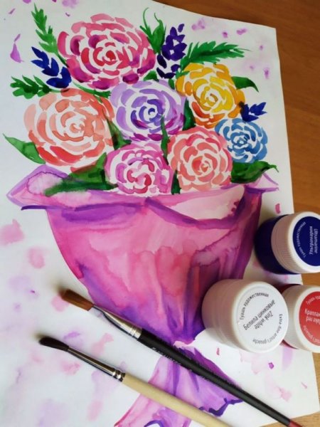 Рисование гуашью букет для мамы