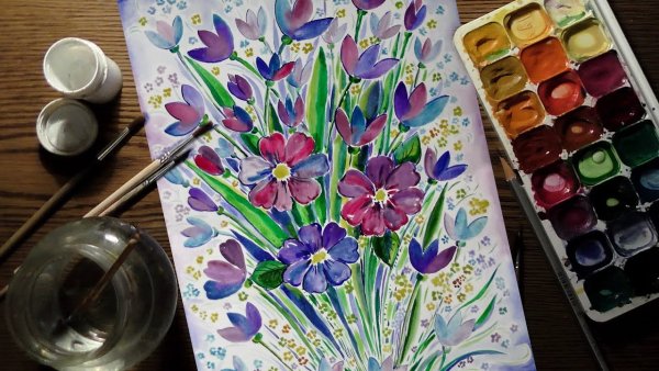 Цветы на 8 марта красками