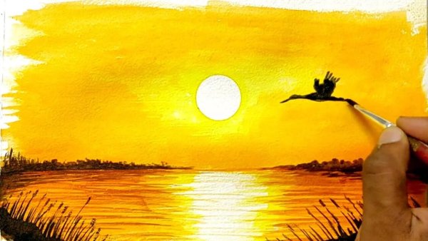 Закат красками для детей