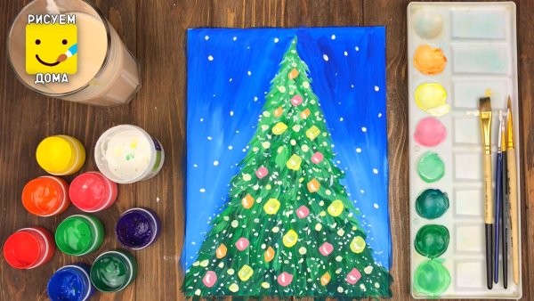 Новогодняя елка гуашью для детей
