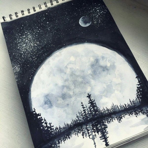 Рисование черной гуашью