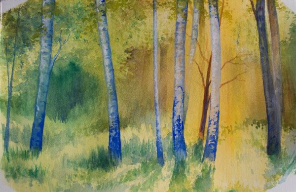 Лес гуашью для начинающих