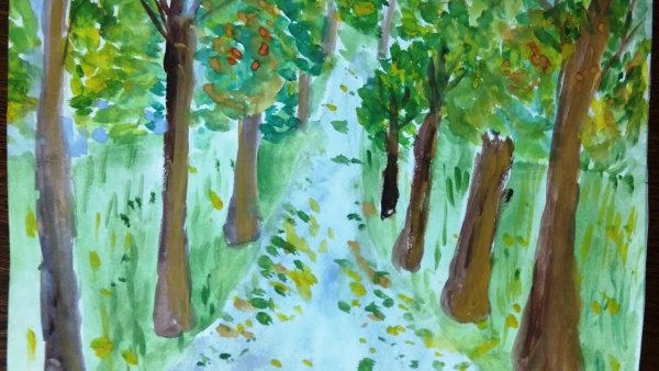 Рисунок леса гуашью