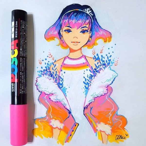 Рисунки неоновыми ручками