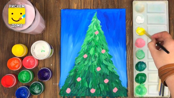 Новогодняя елка гуашью для детей