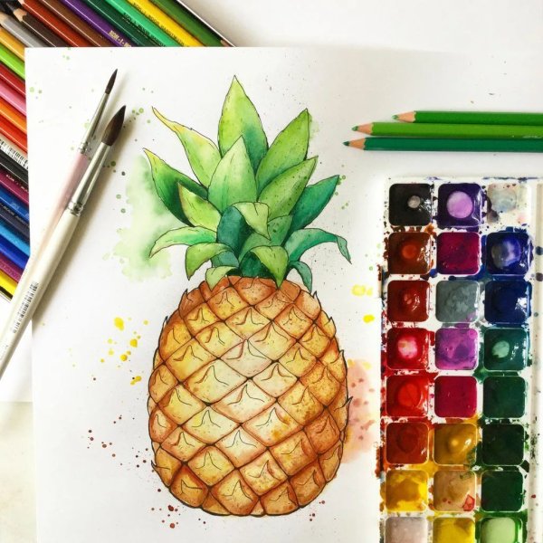 Фрукты акварелью для скетчбука