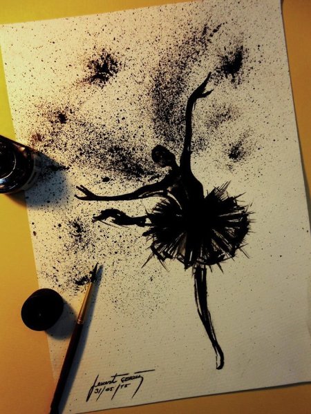 Черно-белый котенок живопись