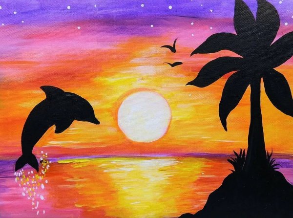 Закат красками для детей