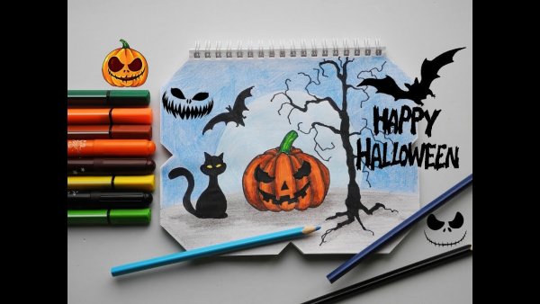 Легкая открытка на Хэллоуин маркерами