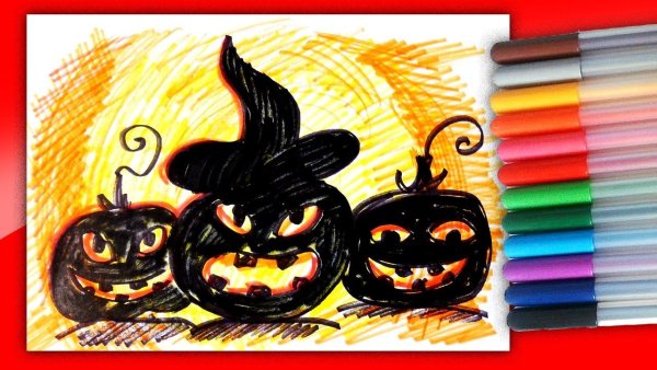 Рисунок фломастерами для Хэллоуина для детей