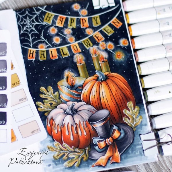 Рисунки на Хэллоуин маркерами