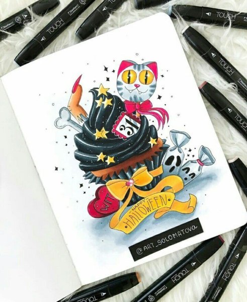 Рисунки на Хэллоуин маркерами