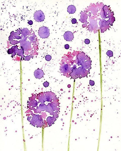 Фиолетовые цветы акварель