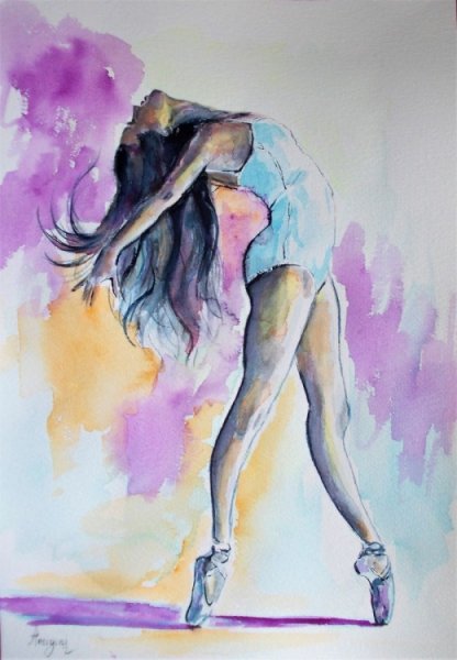 Человек в движении акварель