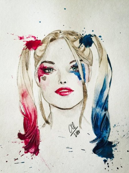 Харли Квинн арт акварель