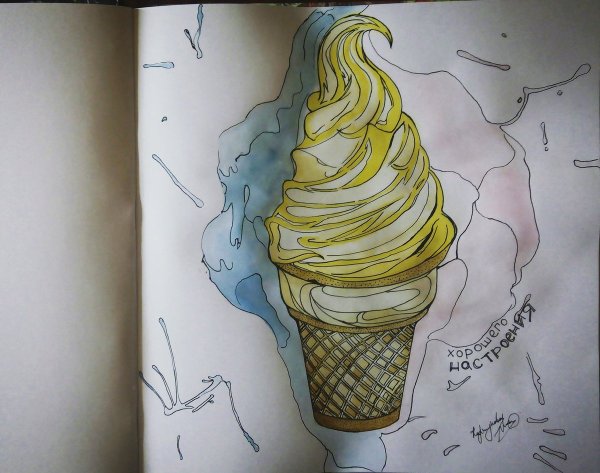 Рисунок мороженого в скетчбуке