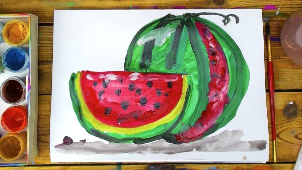 Фрукты красками для детей