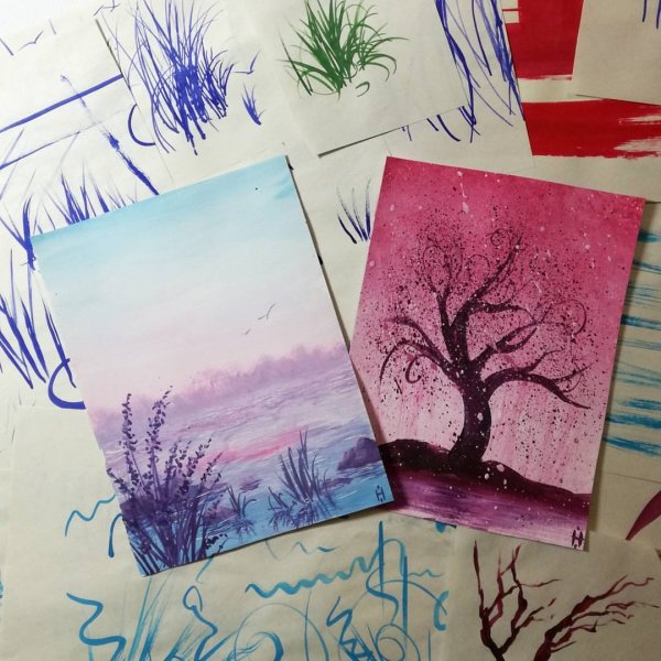 Красивые рисунки красками на бумаге