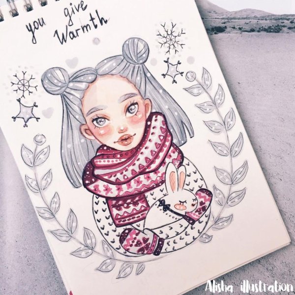 Новогодние рисунки для скетчбука