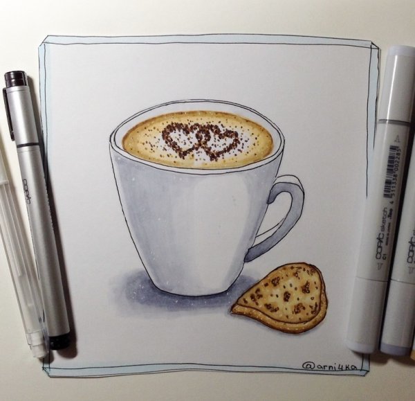 Чашка кофе маркерами