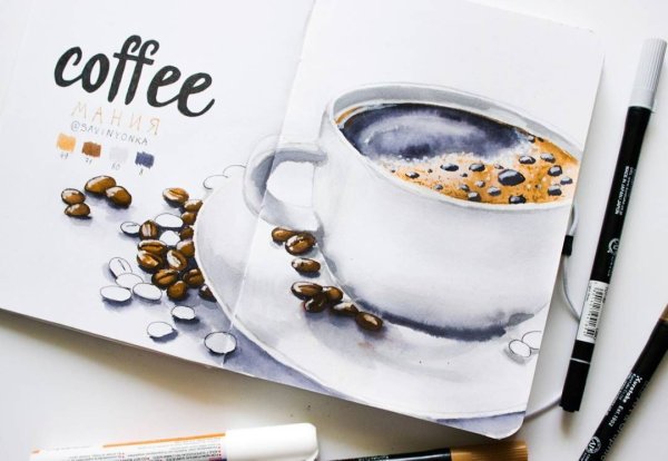 Чашка кофе маркерами