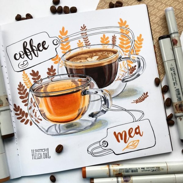 Кофе скетч маркерами