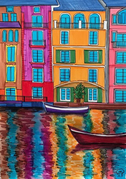 Пейзаж фломастерами