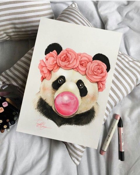 Панда акварелью Таня Боня