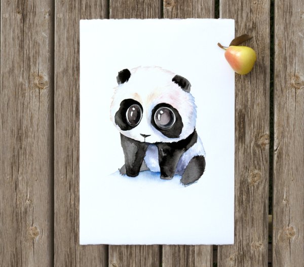 Панда акварелью