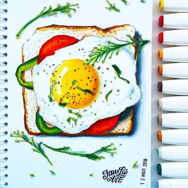 Яичница рисунок маркерами