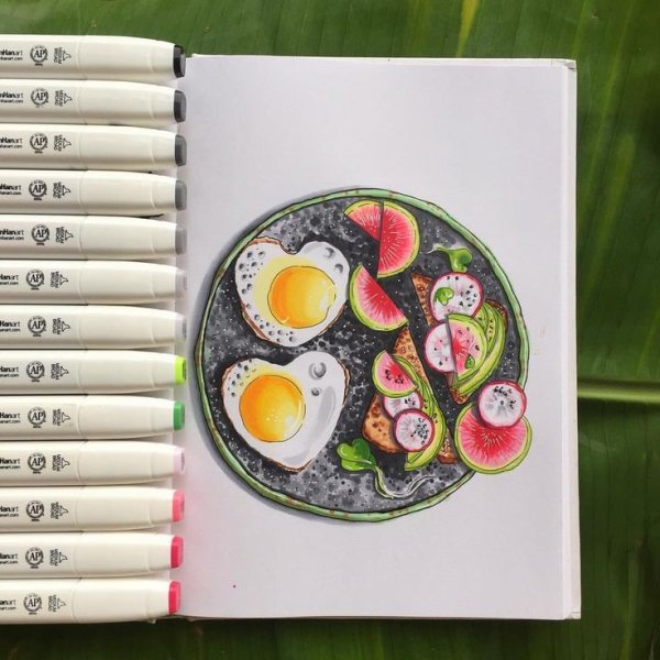 Идеи для рисования маркерами легко еды