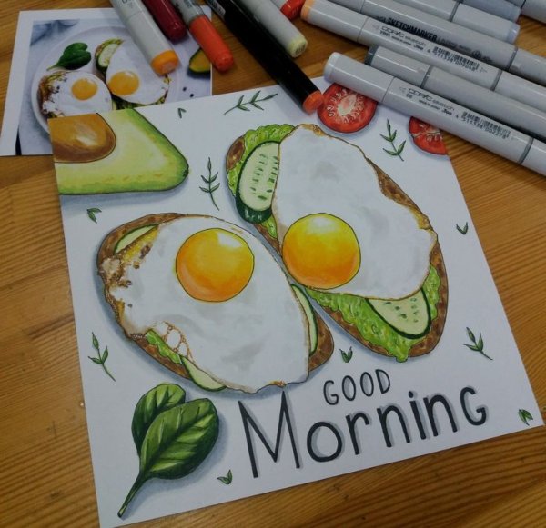 Скетчинг авокадо маркерами