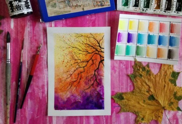 Рисунки акварельными красками на бумаге