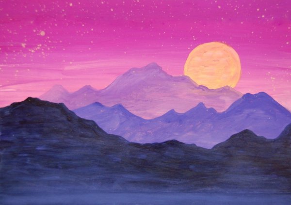 Горы гуашь правополушарное