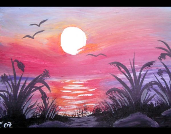 Летний закат гуашью