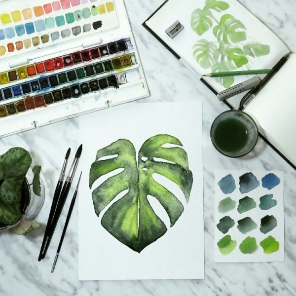 Легкие рисунки красками на бумаге