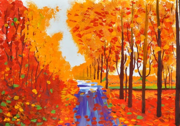 Осенний пейзаж гуашью