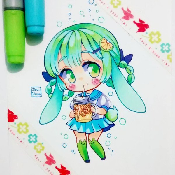 Кавайные девочки маркерами